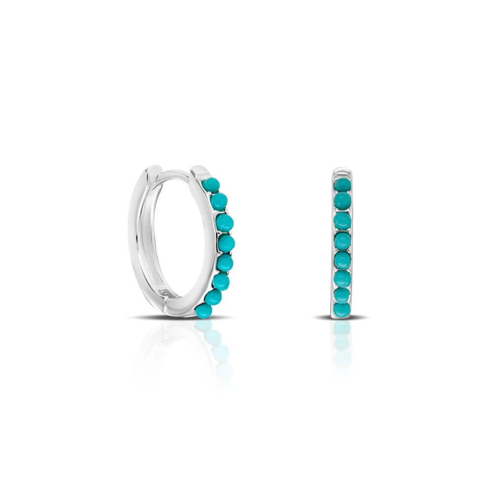 Turquoise Lover Huggies - Sterling Silver